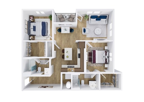 Floor plan for 2 beds, 2 baths, 1027 sqft